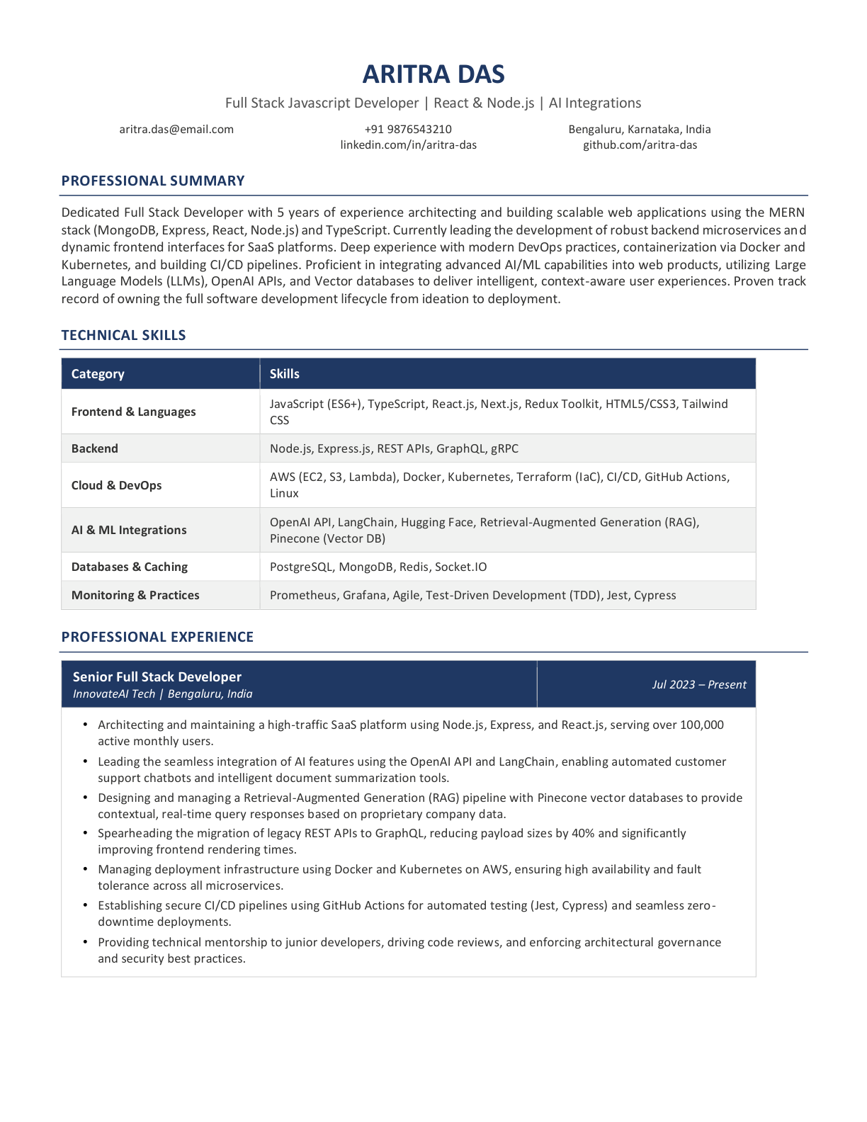 Table-based resume layout tested for text extraction and machine readability.
