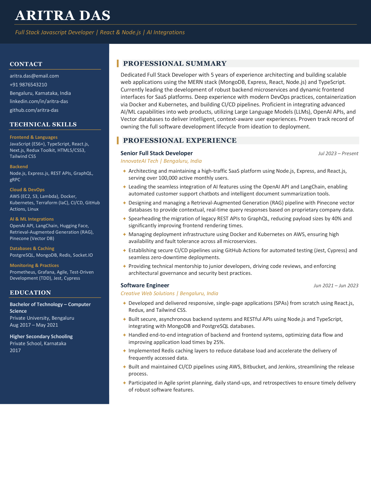 Complex two-column resume with work experience presented in dense paragraphs instead of bullet points.